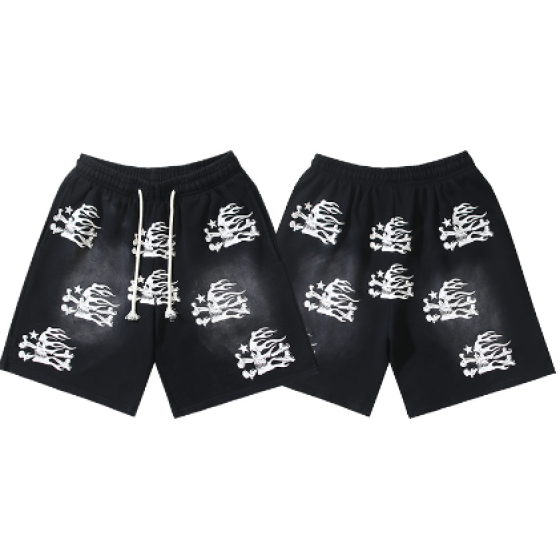Hellstar Distressed Casual Shorts with Washed and Splattered Ink